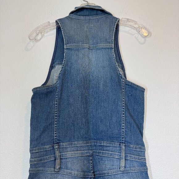 Guess Denim Jumpsuit Blue Front Zip Sleeveless Sexy Street Style Concerts Y2K - Picture 8 of 15